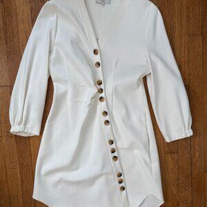 Tibi White Asymmetrical Button V Neck | Size 8